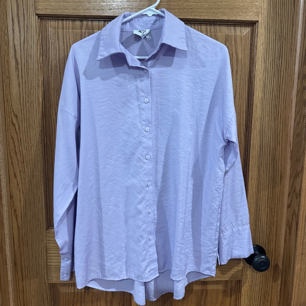 Princess Polly Lavender Oversized Button Down Shirt Size 2 Relaxed Fit